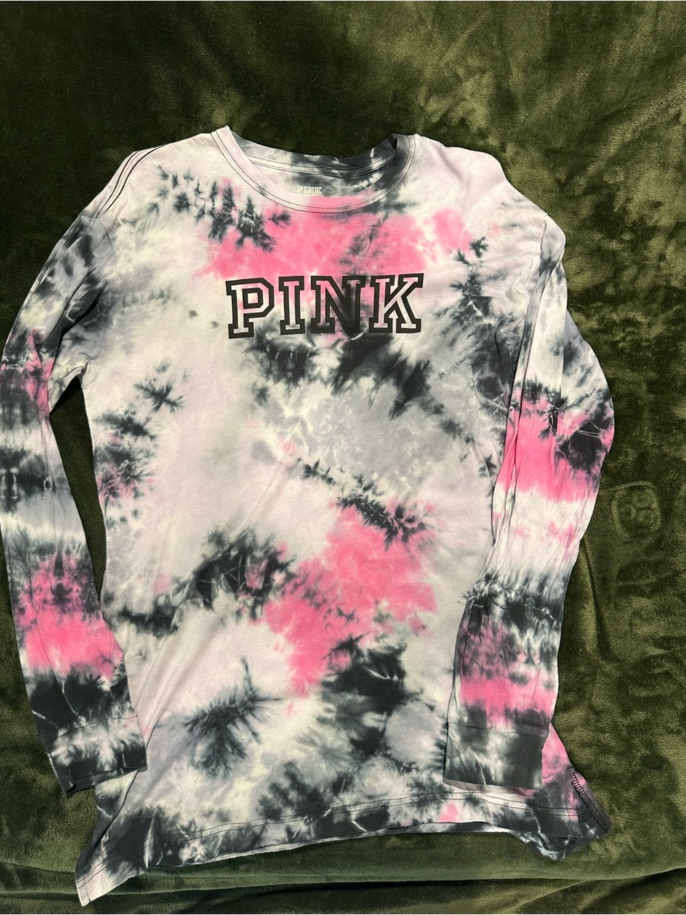 PINK Victoria's Secret Tie-Dye Long Sleeve Tee - Pink, Black & White